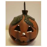 Cast Iron Double Sided Hanging/or Sitting Jack-O-Lantern - Holds Votive Candle/Light, and Woven Halloween Throw Blanket
