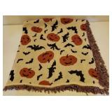 Cast Iron Double Sided Hanging/or Sitting Jack-O-Lantern - Holds Votive Candle/Light, and Woven Halloween Throw Blanket
