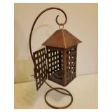 2 Large Fall Decor Mesh Ribbon Wreaths - 1 with Straw Hat hiding Scarecrow, and Large Copper Metal Hanging Candle Lantern on Stand