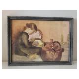 Vintage Wood Crate, Large Heavy Glass Hurricane Candle Lamp with Pewter Base, Home Decorating & Recipe Books, and Vintage Signed Print