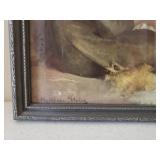 Vintage Wood Crate, Large Heavy Glass Hurricane Candle Lamp with Pewter Base, Home Decorating & Recipe Books, and Vintage Signed Print