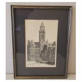 Vintage 1979 Artist Signed & Numbered Print of Original Pencil Art of Old City Hall Wichita, KS - by B.W. Lewis -  #200/600 - Matted in Custom Framed in Wichita 1982