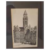 Vintage 1979 Artist Signed & Numbered Print of Original Pencil Art of Old City Hall Wichita, KS - by B.W. Lewis -  #200/600 - Matted in Custom Framed in Wichita 1982