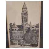 Vintage 1979 Artist Signed & Numbered Print of Original Pencil Art of Old City Hall Wichita, KS - by B.W. Lewis -  #200/600 - Matted in Custom Framed in Wichita 1982