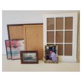 2 Framed Cork Boards, Multi Photo Frame, and 2 NIP 8x10 Photo Frames, and Two 5x7 Photo Frames