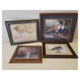 4 Vintage Framed Prints - 1 Needs Glass replaced
