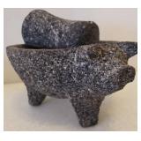 Pig Design Stone Mortar & Pestle, KSU Ceramic Piggy Bank, 1980 Hudson Pewter Pig Figurine, Pig Window Sun Catcher, and Resin Pig Figurine
