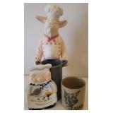 Chef Pig Kitchen Utensil Holder, Ceramic Pig Spoon Rest, and Pork Dripping Crock