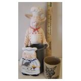 Chef Pig Kitchen Utensil Holder, Ceramic Pig Spoon Rest, and Pork Dripping Crock