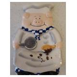 Chef Pig Kitchen Utensil Holder, Ceramic Pig Spoon Rest, and Pork Dripping Crock