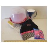 PUR Water Filter Pitcher, Wilton Cake Dome/Carrier, Dish Drying Rack, Domestic Diva Apron, and NIP Pink Plastic Cutlery Set