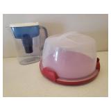 PUR Water Filter Pitcher, Wilton Cake Dome/Carrier, Dish Drying Rack, Domestic Diva Apron, and NIP Pink Plastic Cutlery Set
