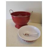 Oster Electric Can Opener with Knife Sharpener, Oster Wine Chiller, Large Red Metal Colander, and Rice Bowl with Spoon