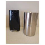 Oster Electric Can Opener with Knife Sharpener, Oster Wine Chiller, Large Red Metal Colander, and Rice Bowl with Spoon