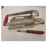 Carson Statesmetal Daily Bread Tray, Vintage Wall Mount French Fry Cutter, Wood S/P Shaker Set, Ceramic Duck Spoon Rest/Sponge Holder, Metal Kabob Skewers, & Measuring Cups/Spoons