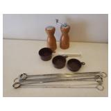 Carson Statesmetal Daily Bread Tray, Vintage Wall Mount French Fry Cutter, Wood S/P Shaker Set, Ceramic Duck Spoon Rest/Sponge Holder, Metal Kabob Skewers, & Measuring Cups/Spoons