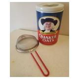 Vintage Copper Kitchen Mold, Bundt Pan, Quaker Oats Ceramic/Crockery, Large Sifter, PAM Spray, Handled Metal Shaker Set, Measuring Cups, & Mini Baking Cups