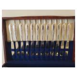 Vintage Wm. Rogers Silver Plate Flatware Service in Wood Presentation Box with 1 Drawer - Grapes Design - 92Pcs + Case