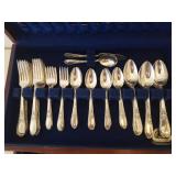 Vintage Wm. Rogers Silver Plate Flatware Service in Wood Presentation Box with 1 Drawer - Grapes Design - 92Pcs + Case