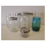 Lot of BALL & KERR Canning Jars - 5 with Rings/Lids - 8 Jars Total