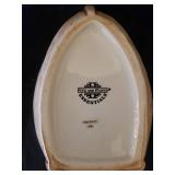 Vintage FITZ & FLOYD Fishing Pig in Boat Lidded Treat Jar and Large Ceramic Boat Serving Dish