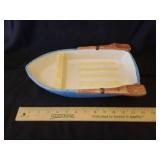 Vintage FITZ & FLOYD Fishing Pig in Boat Lidded Treat Jar and Large Ceramic Boat Serving Dish