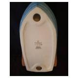 Vintage FITZ & FLOYD Fishing Pig in Boat Lidded Treat Jar and Large Ceramic Boat Serving Dish