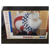 Vintage 2002 FITZ & FLOYD Patriotic Piggy Bank in Original Box - Americana Flag Design, Donations of Sales went toward 9/11 Children