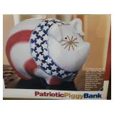 Vintage 2002 FITZ & FLOYD Patriotic Piggy Bank in Original Box - Americana Flag Design, Donations of Sales went toward 9/11 Children