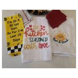 Vintage Artist Signed "Cats by Nina" Hand Painted Ceramic Cat Tray - and Kitchen & Vintage Tea Towels