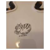 Vintage Artist Signed "Cats by Nina" Hand Painted Ceramic Cat Tray - and Kitchen & Vintage Tea Towels