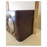 Antique Zenith Long Distance Electric Tube Radio - Model # 6-B-321 - Round Dial - Bakelite Knobs - Bent Wood Case - Sold by Swan Radio Service - 18in W x 9in D x 11.5in T - Powers on with Sound!