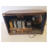 Antique Zenith Long Distance Electric Tube Radio - Model # 6-B-321 - Round Dial - Bakelite Knobs - Bent Wood Case - Sold by Swan Radio Service - 18in W x 9in D x 11.5in T - Powers on with Sound!