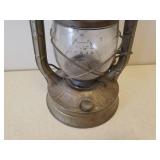 Antique DIETZ D-LITE No. 2 Oil Lamp with Original Dietz Glass Globe - 7.5in W x 7.5in D x 17.5in T