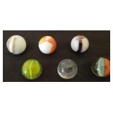 Lot of 6 Antique Glass Shooter Marbles