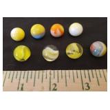 Collection of 8 Antique Yellow Tone Small Size Glass Marbles