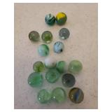 Collection of 17 Antique Green Tone Small Size Glass Marbles