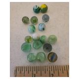 Collection of 17 Antique Green Tone Small Size Glass Marbles