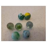 Collection of 17 Antique Green Tone Small Size Glass Marbles