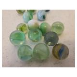 Collection of 17 Antique Green Tone Small Size Glass Marbles