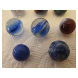 Collection of 11 Antique Blue Tone Small Size Glass Marbles