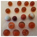 Collection of 18 Antique Red/Orange Tone Small Size Glass Marbles
