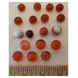 Collection of 18 Antique Red/Orange Tone Small Size Glass Marbles