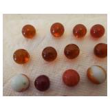Collection of 18 Antique Red/Orange Tone Small Size Glass Marbles