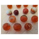 Collection of 18 Antique Red/Orange Tone Small Size Glass Marbles