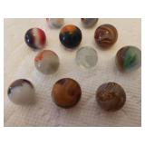Collection of 11 Antique Brown/Multi Tone Small Size Glass Marbles