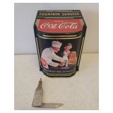 Vintage Remington Coca-Cola Bottle Watch Fob Single Blade Pocket Knife &1995 Coca-Cola Retro Design Tobacco Tin