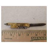 Vintage ELOSI Germany Watch Fob Single Blade Pocket Knife with Cork Screw - Pearl Celluloid Handle with Etching of the Tanger La Grande Mosquee in Morocco- 5.25in L Open