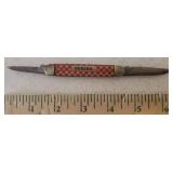 Vintage KUTMASTER Utica, New York - U.S.A. MADE - PURINA FEEDS 2 Blade Pocket Knife - 6.5in L Full Open, and Vintage Thornton USA Single Blade Watch Fob Pocket Knife with Bakelite Handle - 4in L Open