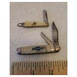 Vintage Hammer Brand Chevrolet Advertising Pocket Knife - Key Blade & Mother of Pearl Handles - 4.75in L, & Vintage SKELLY Single Blade Watch Fob Pocket Knife - Pearl Bakelite Handle - Stamped Both Si